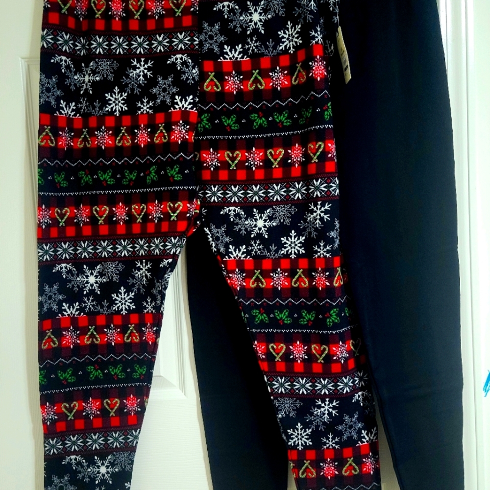 2pc 2X Terra&Sky Women's Plus Size Pull On midrise holiday brushed Christmas leg